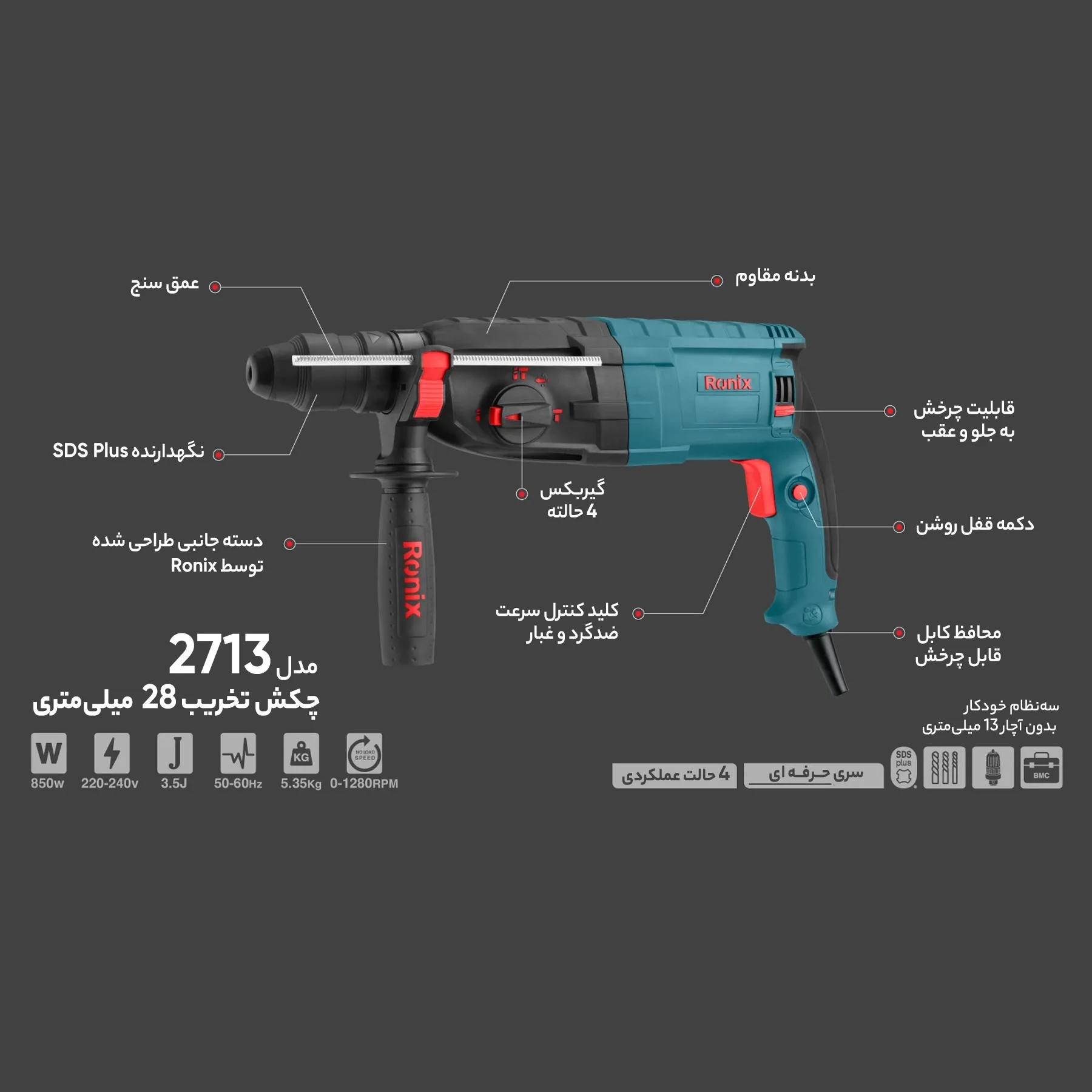 دریل بتن کن رونیکس مدل 2713