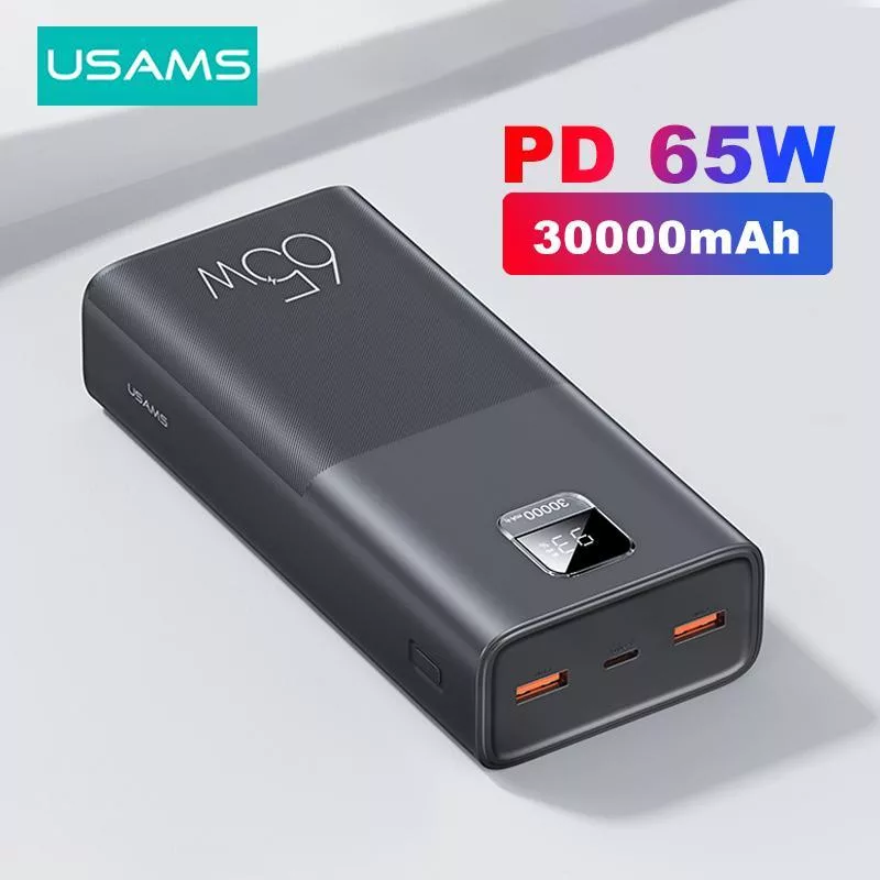 پاوربانک یوسمز مدل USAMS-AT SJ567 ظرفیت 30000 میلی آمپرساعت به همراه کابل تبدیل Usb C