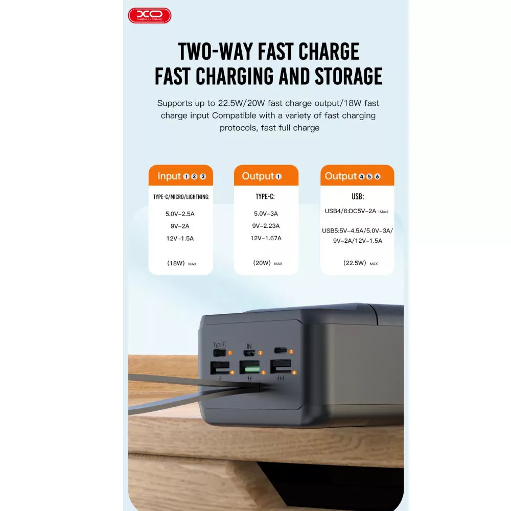 پاوربانک ایکس او مدل pr160 ظرفیت 80000 میلی آمپر ساعت