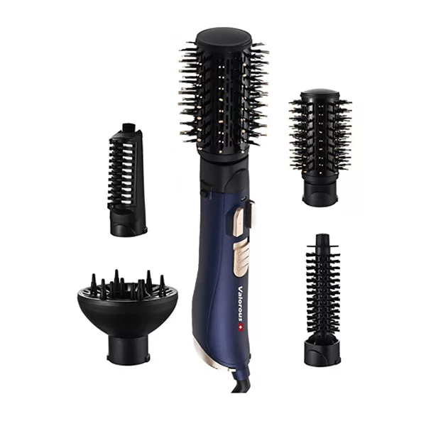 سشوار برس‌دار چرخشی حرفه‌ای والوروس مدل VL-508، موتور AC با توان مصرفی 1200 وات، دارای قابلیت تعویض سری، طراحی ارگونومیک، دارای سیم گردان، با حالت صاف‌کننده و فرکننده، وزن 950 گرم، تنظیم حرارت 2 حالته و کنترل سرعت 2 حالته، به همراه 3 سری برس‌دار