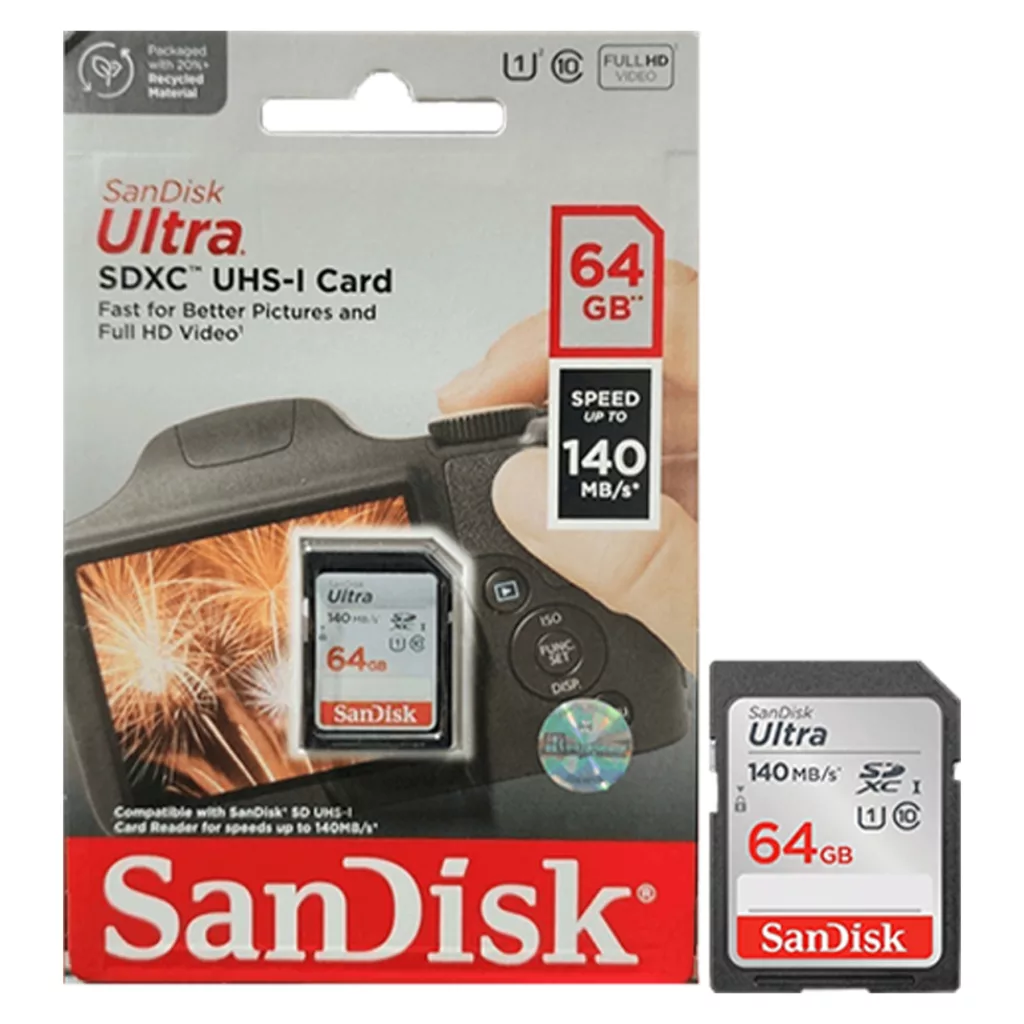 کارت حافظه SDXC سن دیسک مدل Ultra کلاس 10 استاندارد UHS-I U1 سرعت 140MBps ظرفیت 64 گیگابایت