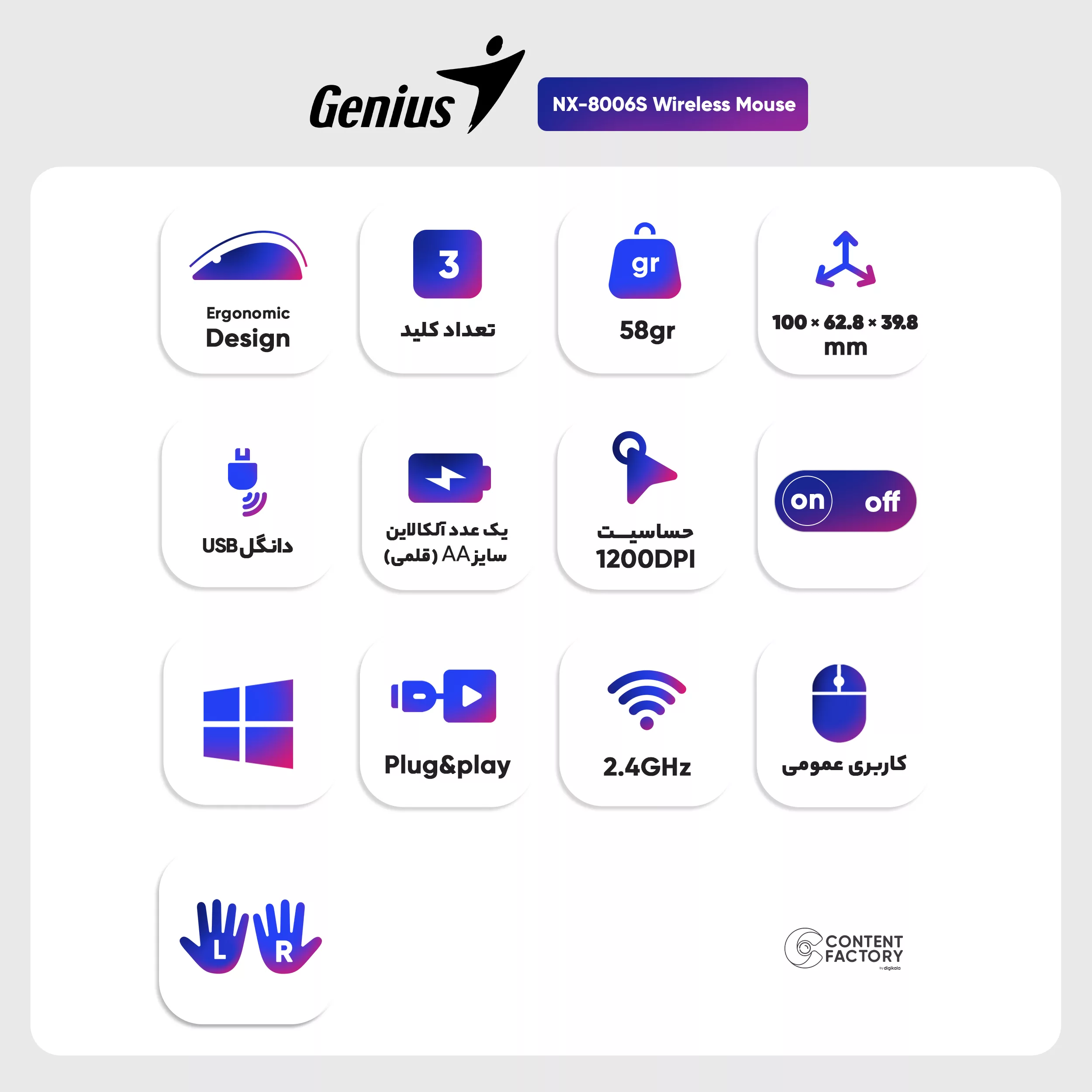 ماوس بی سیم جنیوس مدل NX-8006S