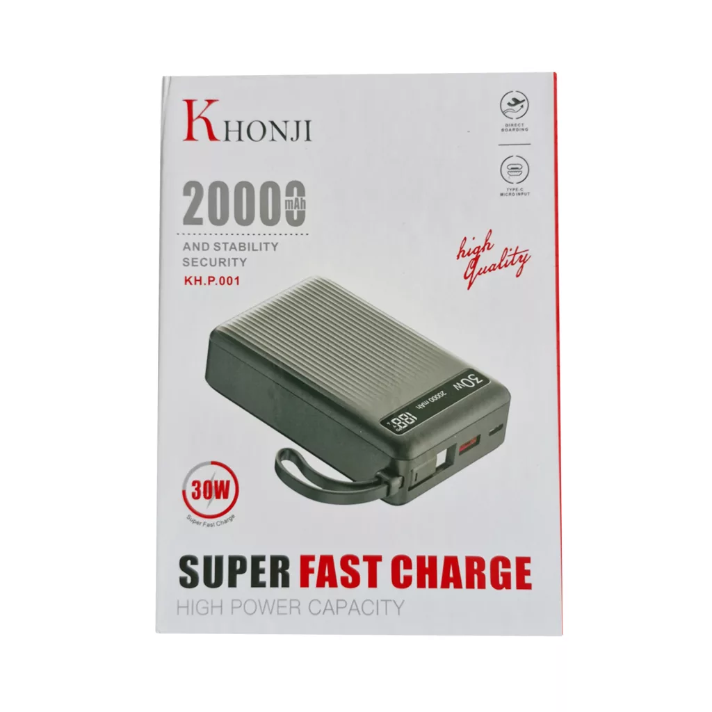 پاوربانک خنجی مدل 2025 ظرفیت 20 هزار میلی آمپر ساعت