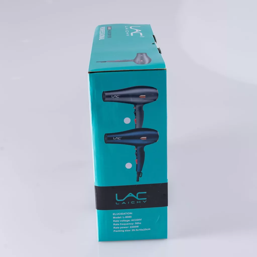 سشوار حرفه‌ای لایچی مدل L-9080، موتور AC با توان مصرفی 2200 وات، دارای قابلیت باد سرد، طراحی ارگونومیک، فناوری تولید یون، با حالت صاف‌کننده و حجم‌دهنده، وزن 500 گرم، تنظیم حرارت 3 حالته و کنترل سرعت 2 حالته، به همراه 2 سری متمرکزکننده