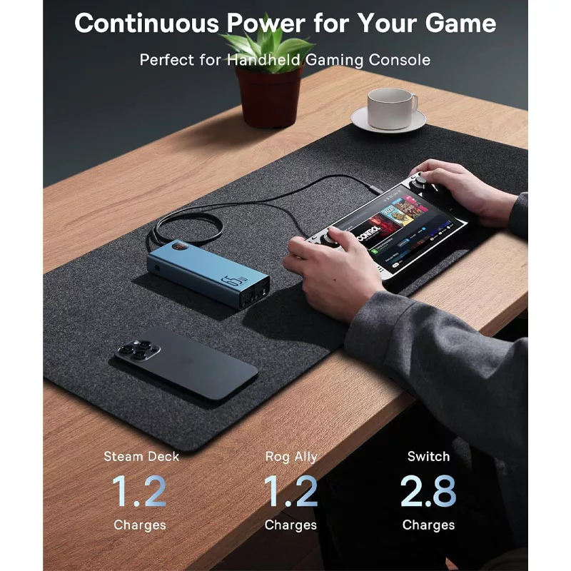 پاوربانک 65 وات بیسوس مدل B08TH ظرفیت 20000 میلی آمپر ساعت به همراه کابل USB-C به USB-A