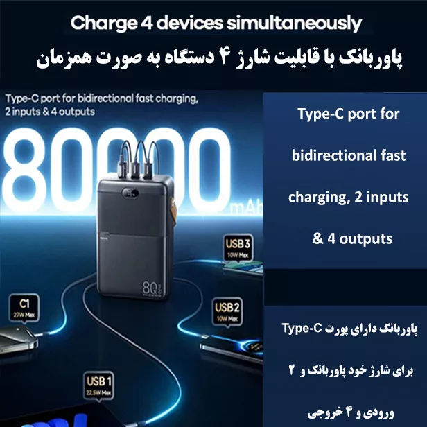 پاوربانک ریمکس مدل RPP-118 ظرفیت 80000 میلی آمپر ساعت