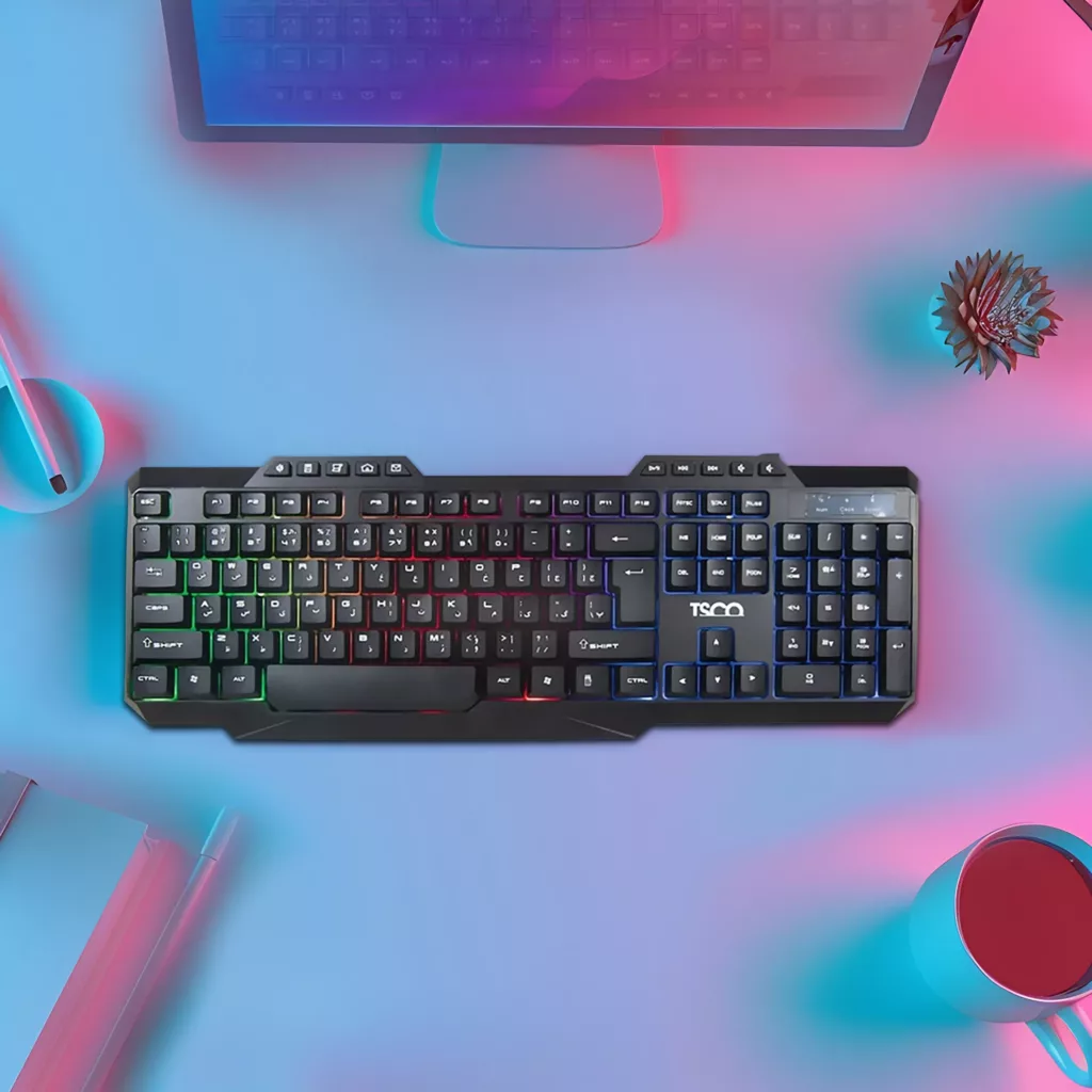 کیبورد تسکو مدل TK 8019، سوئیچ ممبران، Full-size، نورپردازی LED RGB