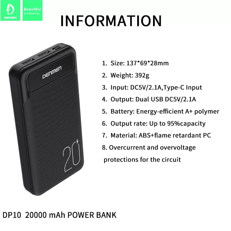 پاوربانک دنمن مدل DP10 ظرفیت 20000 میلی آمپر ساعت