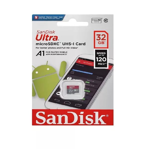 کارت حافظه microSDXC سن دیسک مدل Ultra A1 کلاس 10 استاندارد UHS-I سرعت 120MBps ظرفیت 32 گیگابایت بسته 3 عددی