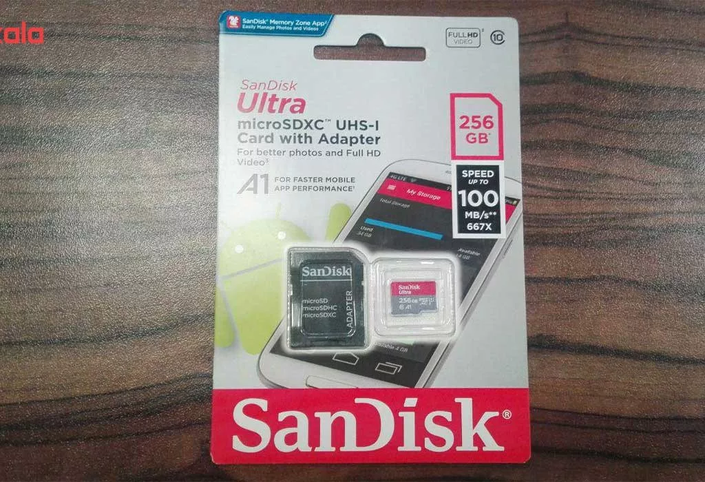 کارت حافظه microSDXC سن دیسک مدل Ultra کلاس10 و A1 استاندارد UHS-I U1 سرعت 100MBps 667X همراه با آداپتور SD ظرفیت 256 گیگابایت