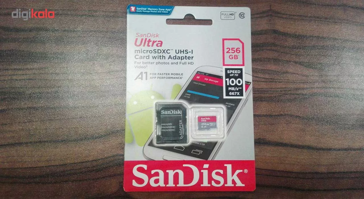 کارت حافظه microSDXC سن دیسک مدل Ultra کلاس10 و A1 استاندارد UHS-I U1 سرعت 100MBps 667X همراه با آداپتور SD ظرفیت 256 گیگابایت