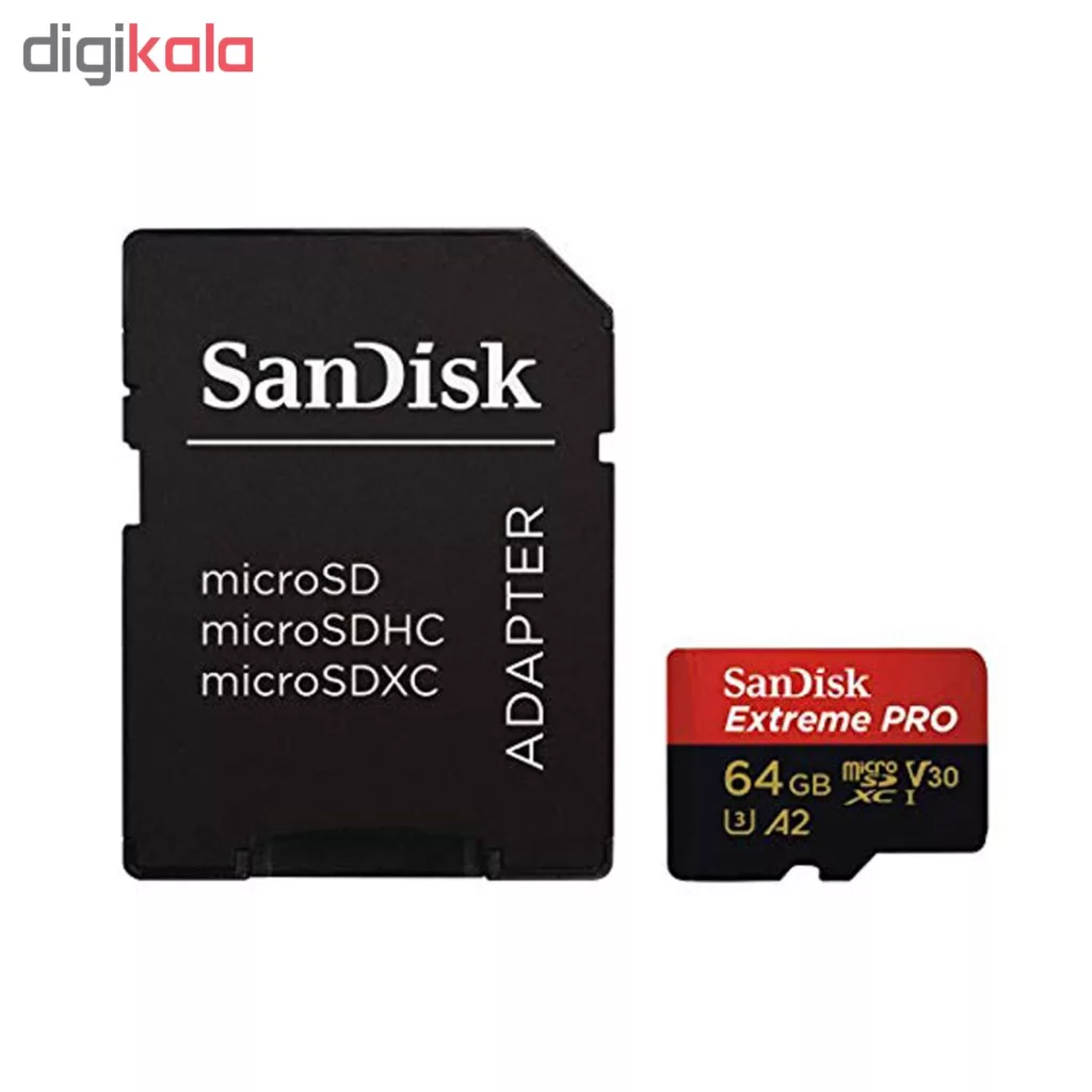 کارت حافظه microSDXC سن دیسک مدل Extreme PRO کلاس A2 استاندارد UHS-I U3 سرعت 170MBs ظرفیت 64 گیگابایت به همراه آداپتور SD