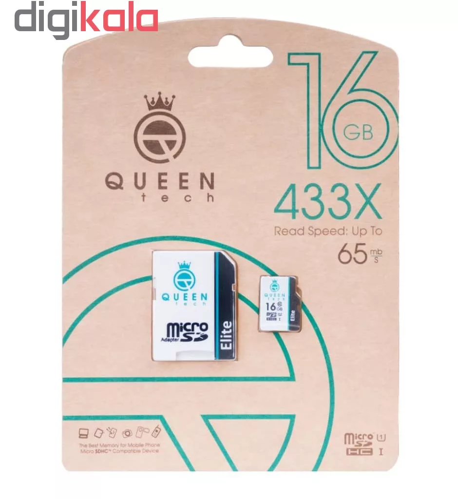 کارت حافظه microSDHC کوئین تک مدل Elite 433X کلاس 10 استاندارد UHS-I U1 سرعت 65MBps ظرفیت 16 گیگابایت به همراه آداپتور SD