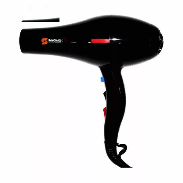 سشوار حرفه‌ای سایونا مدل SY-1200، موتور AC با توان مصرفی 2000 وات، دارای قابلیت تعویض سری و باد سرد، دارای حلقه آویختن، با حالت صاف‌کننده و حجم‌دهنده، وزن 1100 گرم، تنظیم حرارت 3 حالته و کنترل سرعت 2 حالته، به همراه 2 عدد سری متمرکزکننده پهن و باریک