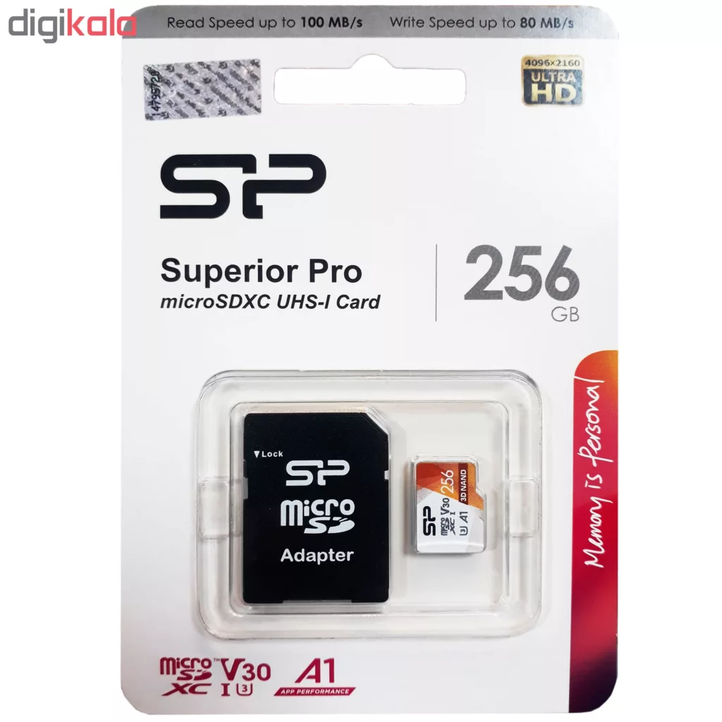 کارت حافظه microSDXC سیلیکون پاور مدل Superior Pro کلاس 10 استاندارد UHS-I U3 سرعت 100MBps ظرفیت 256 گیگابایت به همراه آداپتور SD