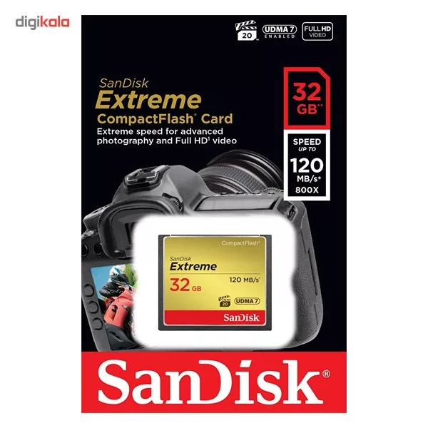 کارت حافظه CompactFlash سن دیسک مدل Extreme سرعت 800X 120MBps ظرفیت 32 گیگابایت