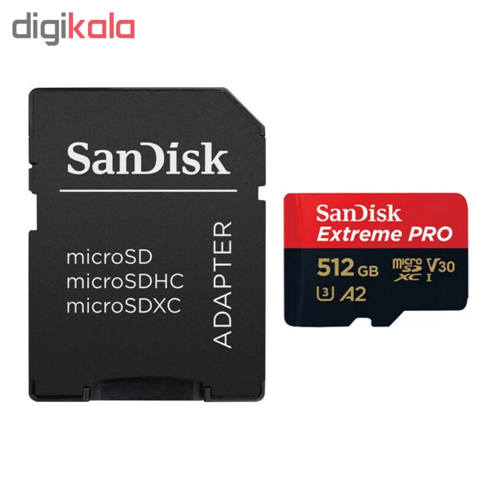 کارت حافظه microSDXC سن دیسک مدل Extreme PRO کلاس A2 استاندارد UHS-I U3 سرعت 170MBs ظرفیت 512 گیگابایت به همراه آداپتور SD