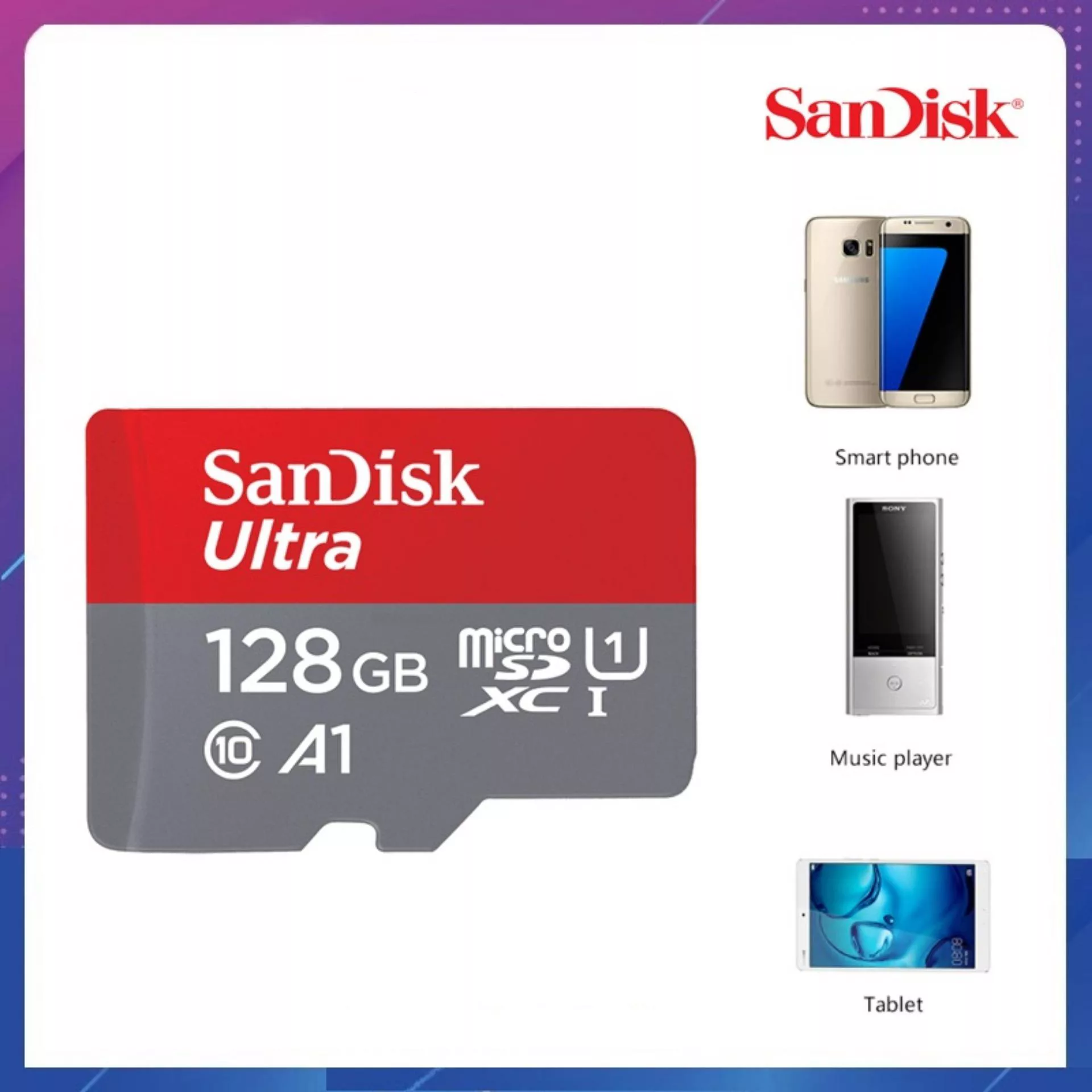 کارت حافظه microSDXC سن دیسک مدل Ultra A1 کلاس 10 استاندارد UHS-I U1 سرعت 100MBps ظرفیت 128 گیگابایت