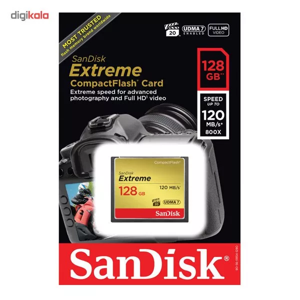 کارت حافظه CompactFlash سن دیسک مدل Extreme سرعت 800X 120MBps ظرفیت 128 گیگابایت
