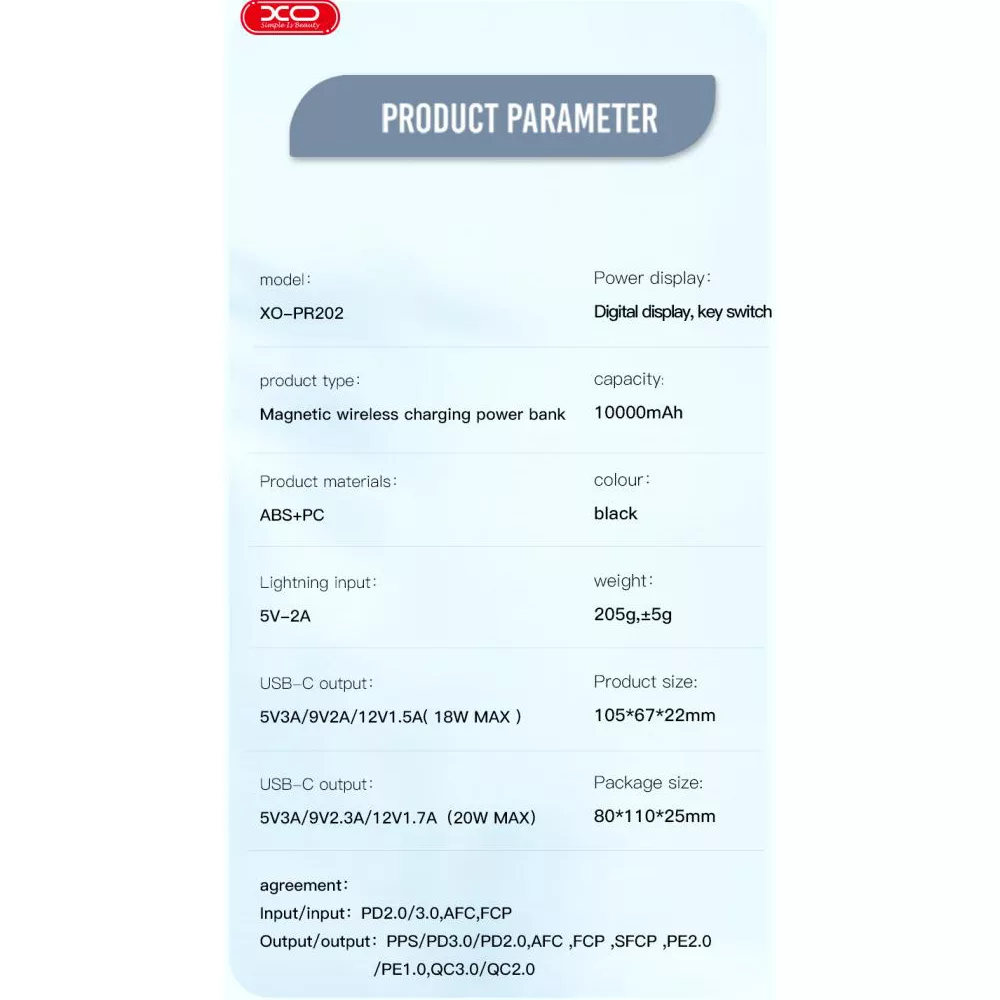 پاوربانک ایکس او مدل pr202 ظرفیت 10000 میلی آمپر ساعت