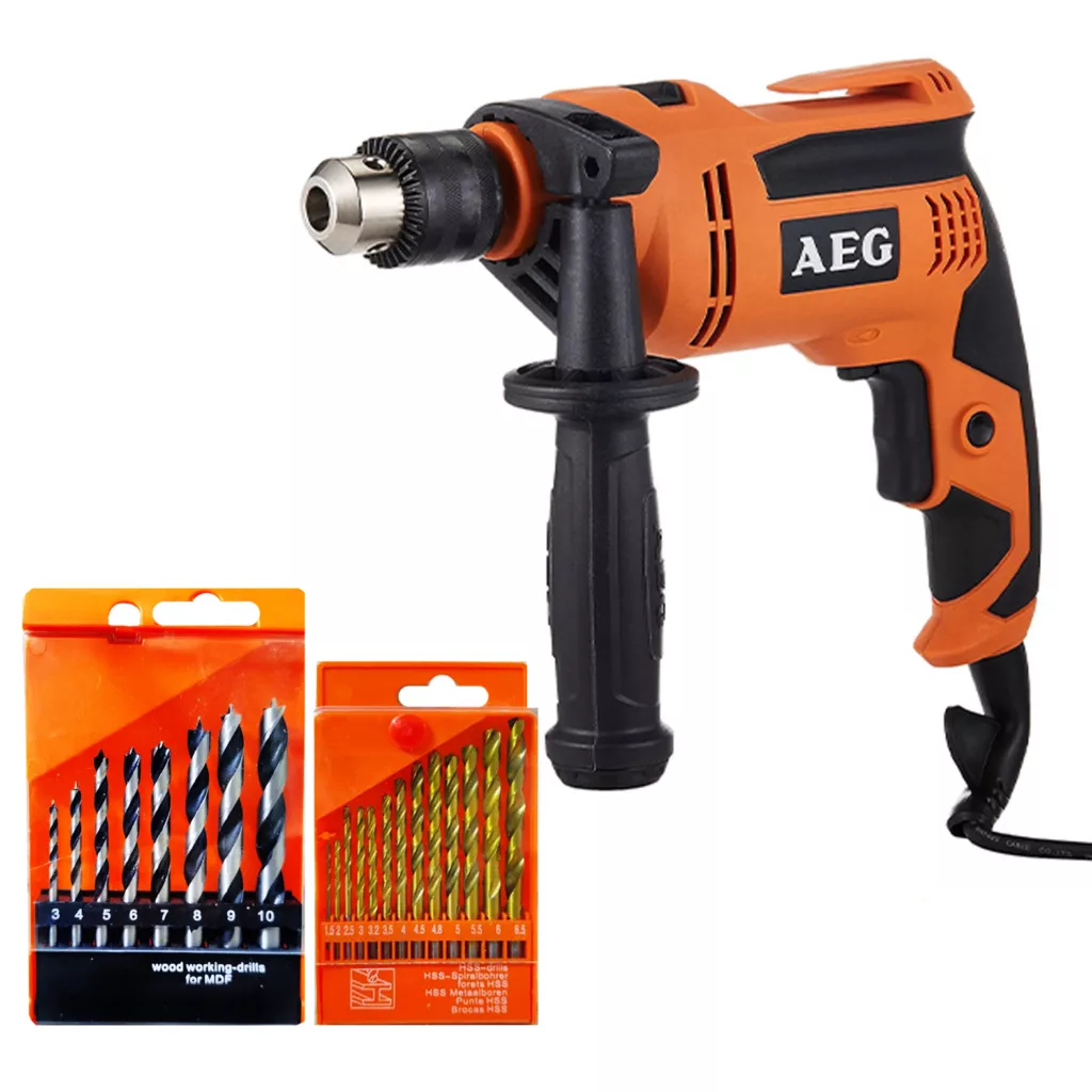 دریل چکشی 13 میلیمتری، 580 وات آ ا گ مدل SBE 580R به همراه مته چوب و آهن