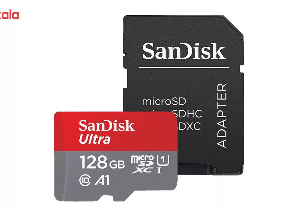 کارت حافظه microSDXC سن دیسک مدل Ultra A1 کلاس 10 استاندارد UHS-I سرعت 100MBps ظرفیت 128 گیگابایت به همراه آداپتور SD