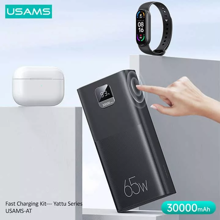 پاوربانک یوسمز مدل USAMS-AT SJ567 ظرفیت 30000 میلی آمپرساعت به همراه کابل تبدیل Usb C