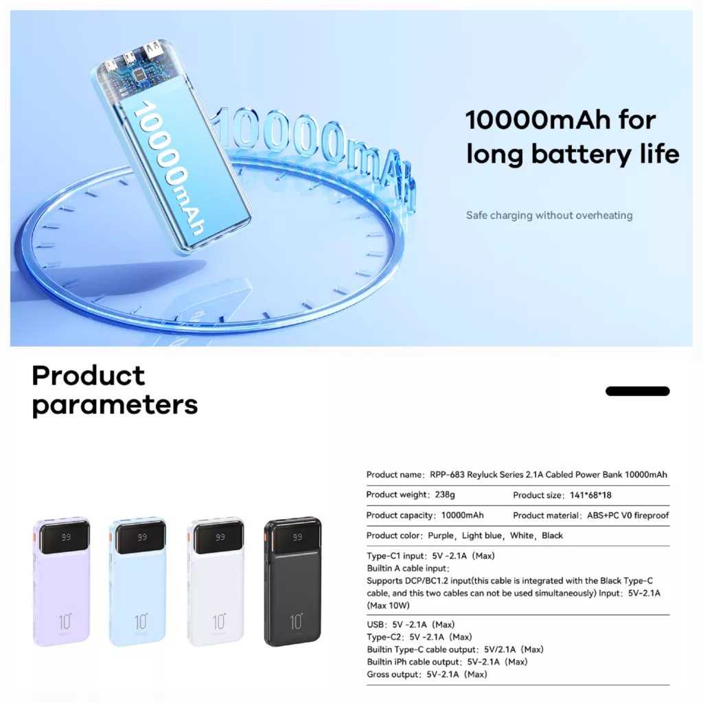 پاوربانک ریمکس مدل RPP-683 ظرفیت 10000 میلی آمپر ساعت