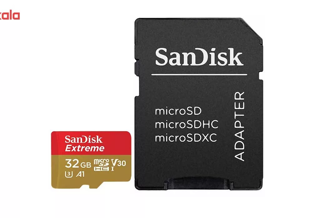 کارت حافظه microSDHC سن دیسک مدل Extreme V30 کلاس A1 استاندارد UHS-I U3 سرعت 100MBps 667X همراه با آداپتور SD ظرفیت 32 گیگابایت