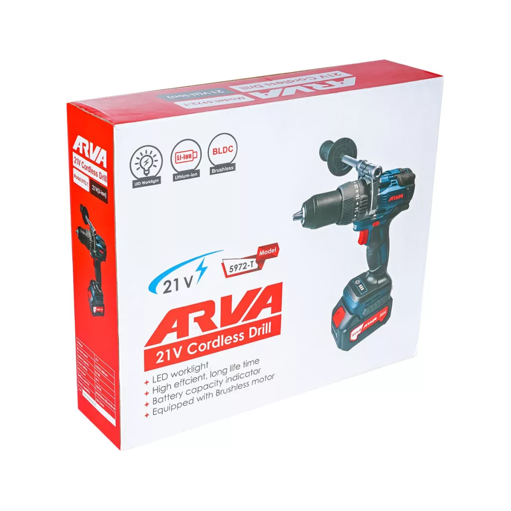دریل چکشی براشلس سه نظام خودکار 13 میلی متر 21 ولت آروا مدل 5972T