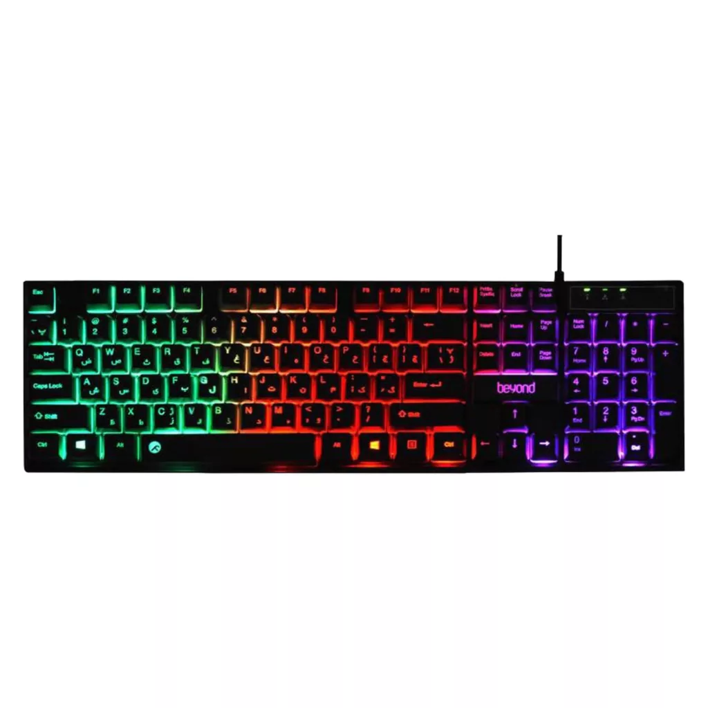 کیبورد بیاند مدل BK-7120 RGB، سوئیچ ممبران، Full-Size، نورپردازی LED RGB