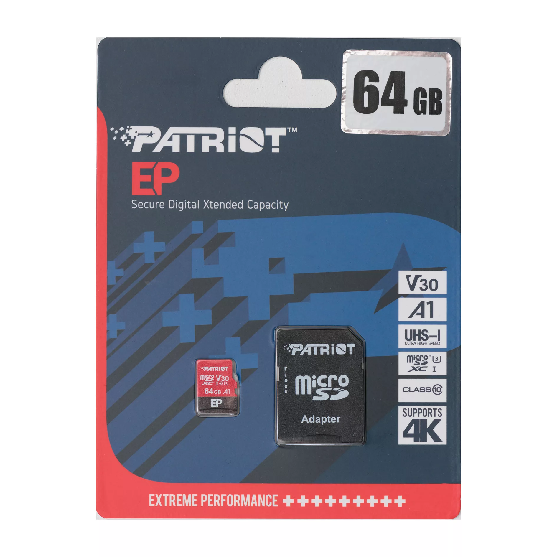 کارت حافظه microSDXC پتریوت مدل EP کلاس 10 استاندارد UHS-I U3-V30 سرعت 90MBpsظرفیت 64 گیگابایت به همراه آداپتورSD