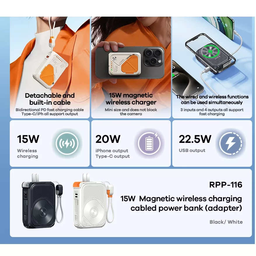 پاوربانک ریمکس مدل MagSafe Wireless Fast Charge PW10K ظرفیت 10000 میلی آمپر ساعت