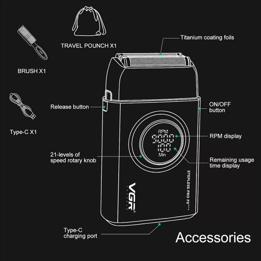 ست ماشین اصلاح موی صورت و بدن شارژی وی جی ار مدل v-378