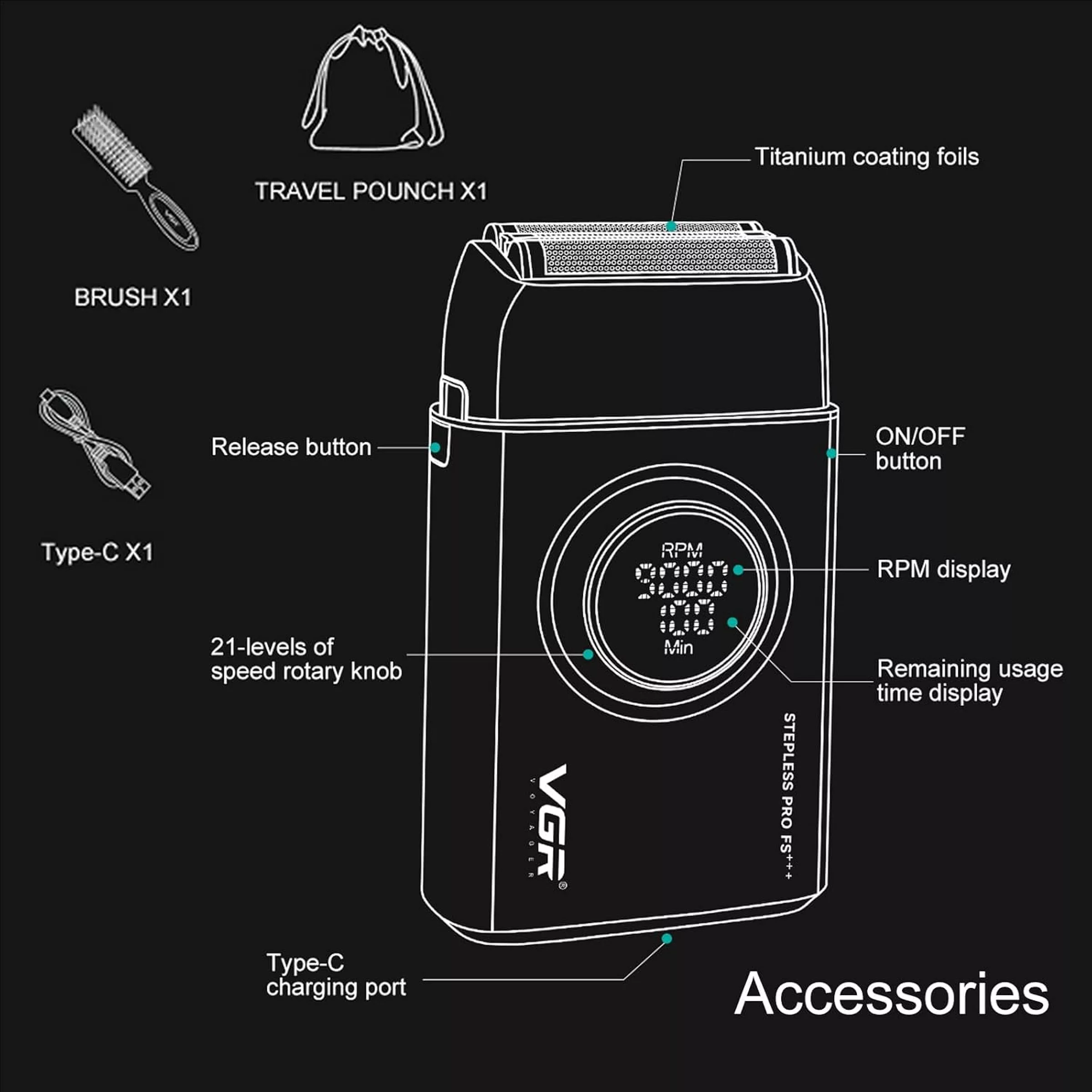 ست ماشین اصلاح موی صورت و بدن شارژی وی جی ار مدل v-378