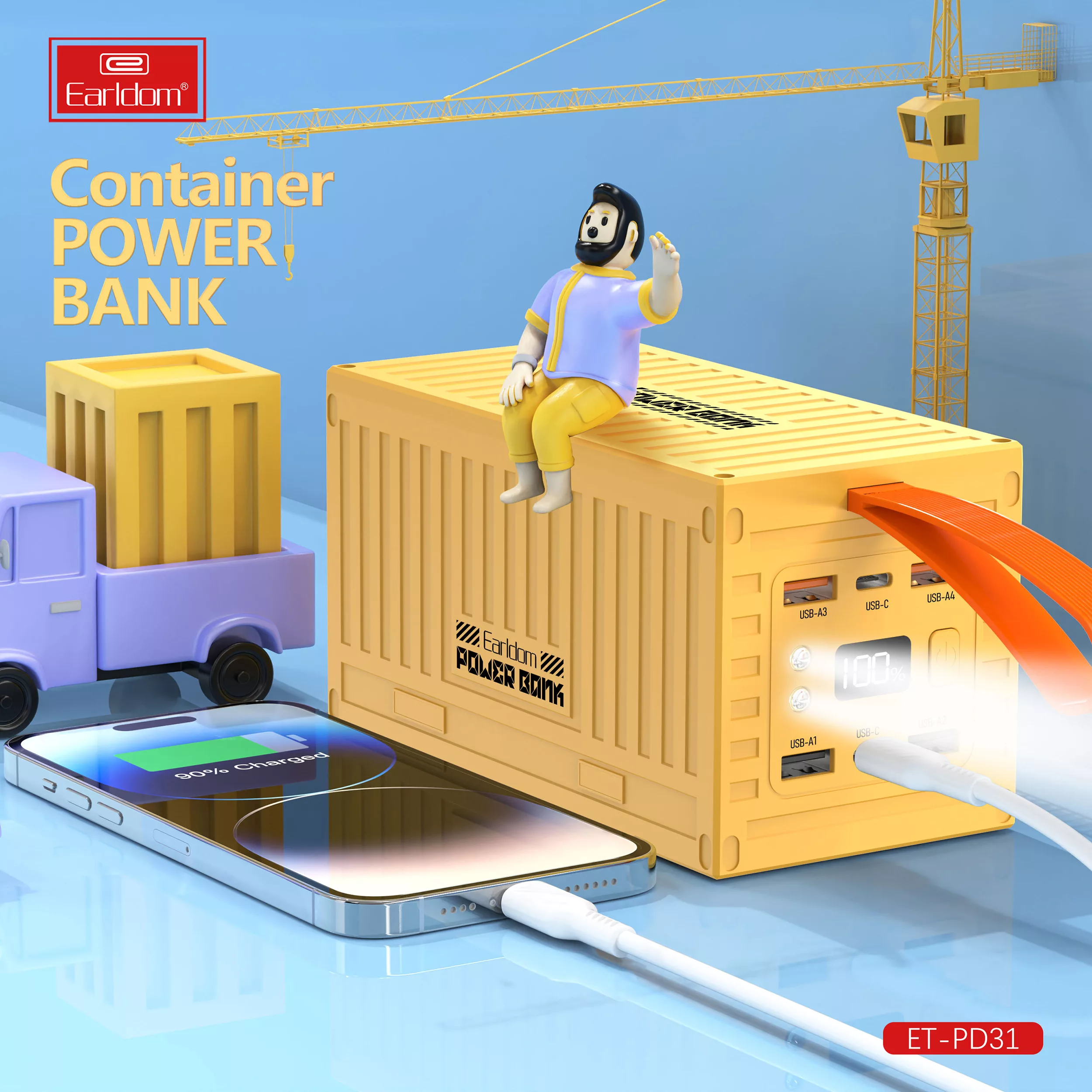 پاوربانک ارلدام مدل CONTAINER PD31 ظرفیت 60000 میلی آمپر ساعت