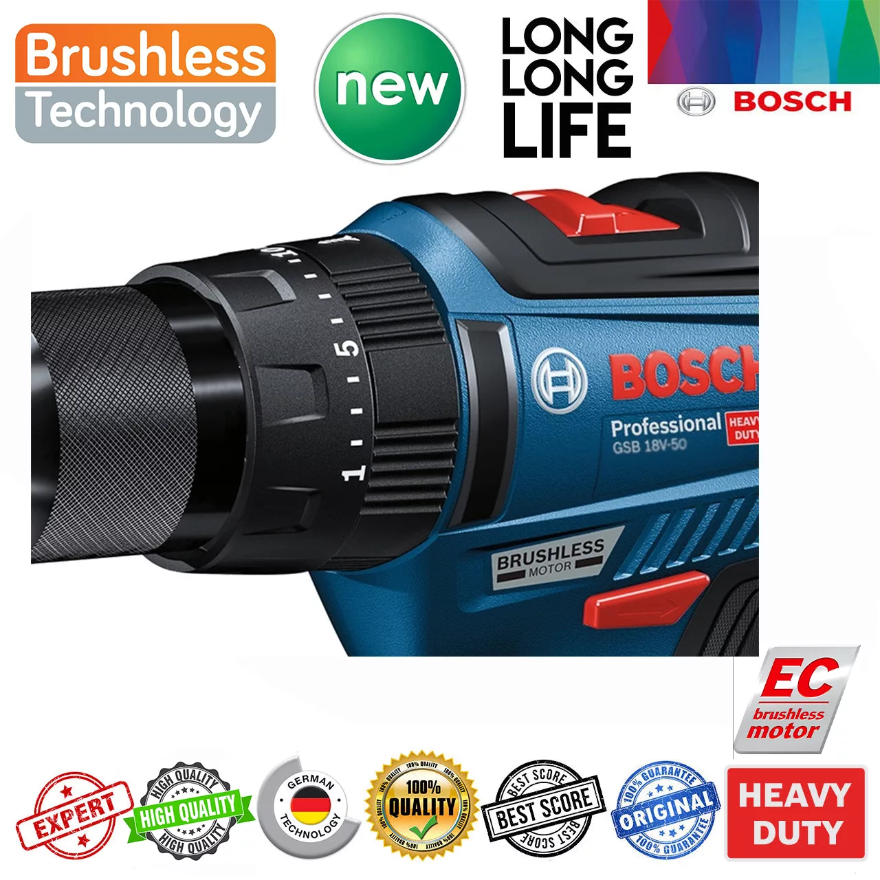 دریل شارژی چکشی بوش مدل GSB 18V-50 EC Motor 5َAh + 4 Extra