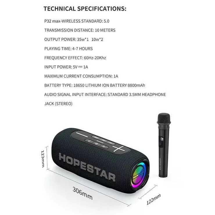 اسپیکر بلوتوثی قابل حمل هوپ استار مدل P32 max