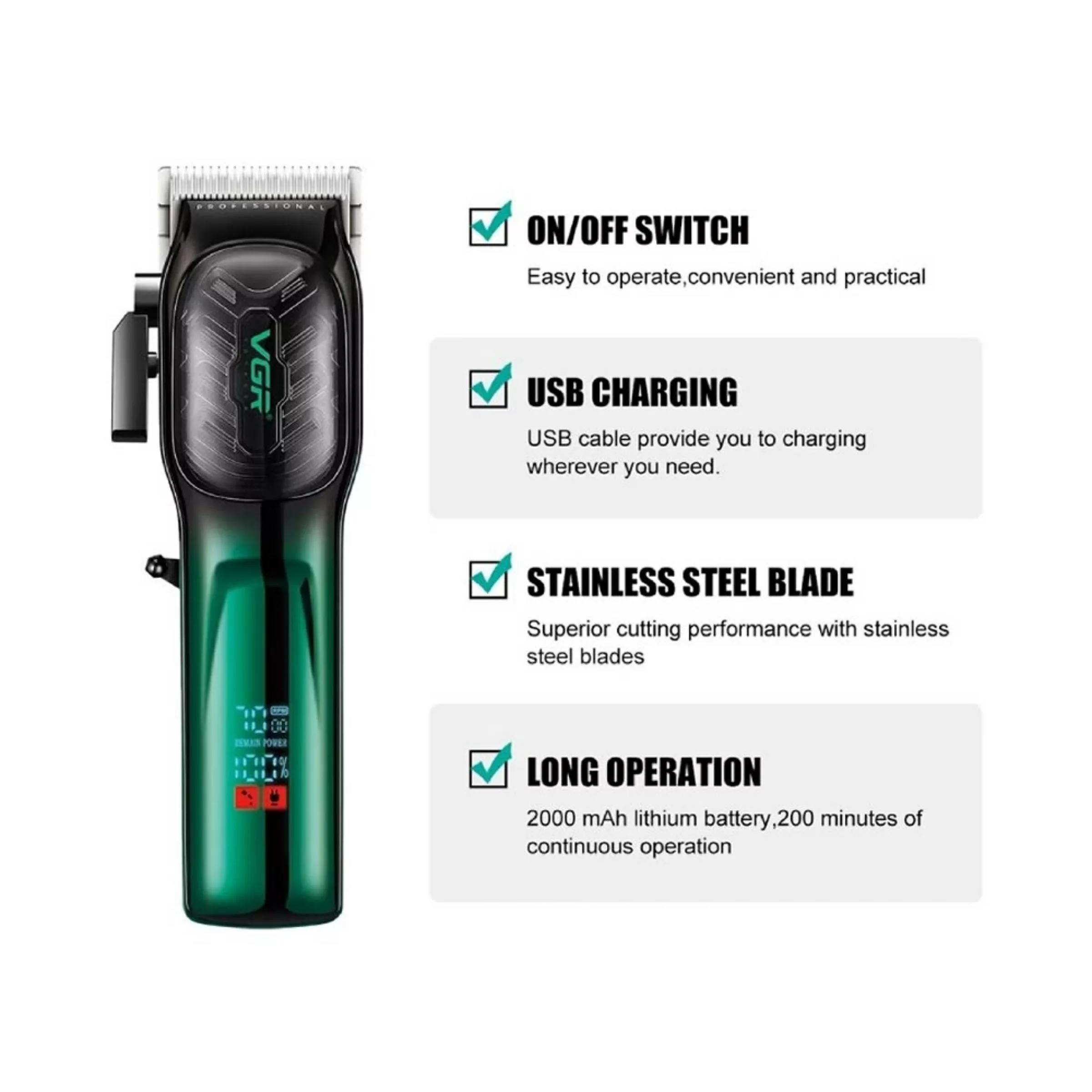 ماشین اصلاح موی سر و صورت شارژی وی جی ار مدل V-654