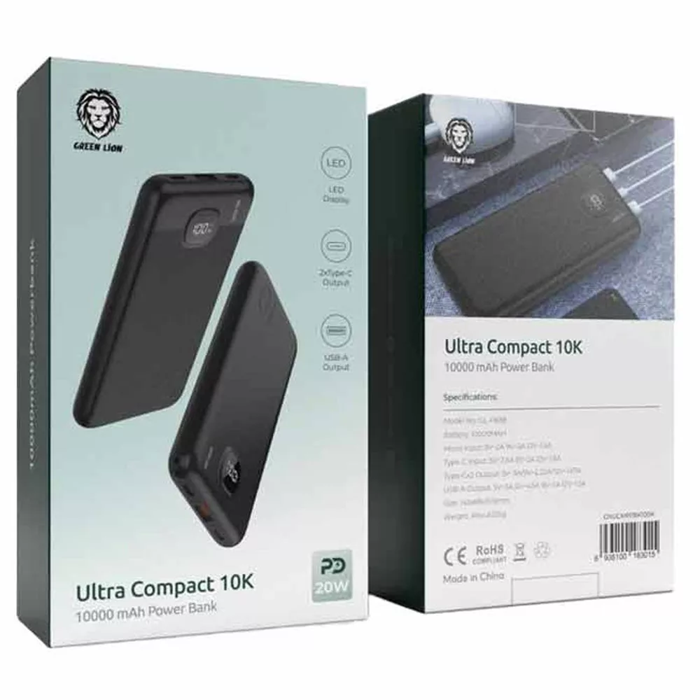 پاوربانک گرین لاین مدل Ultra Compact ظرفیت 10000 میلی‌آمپر ساعت