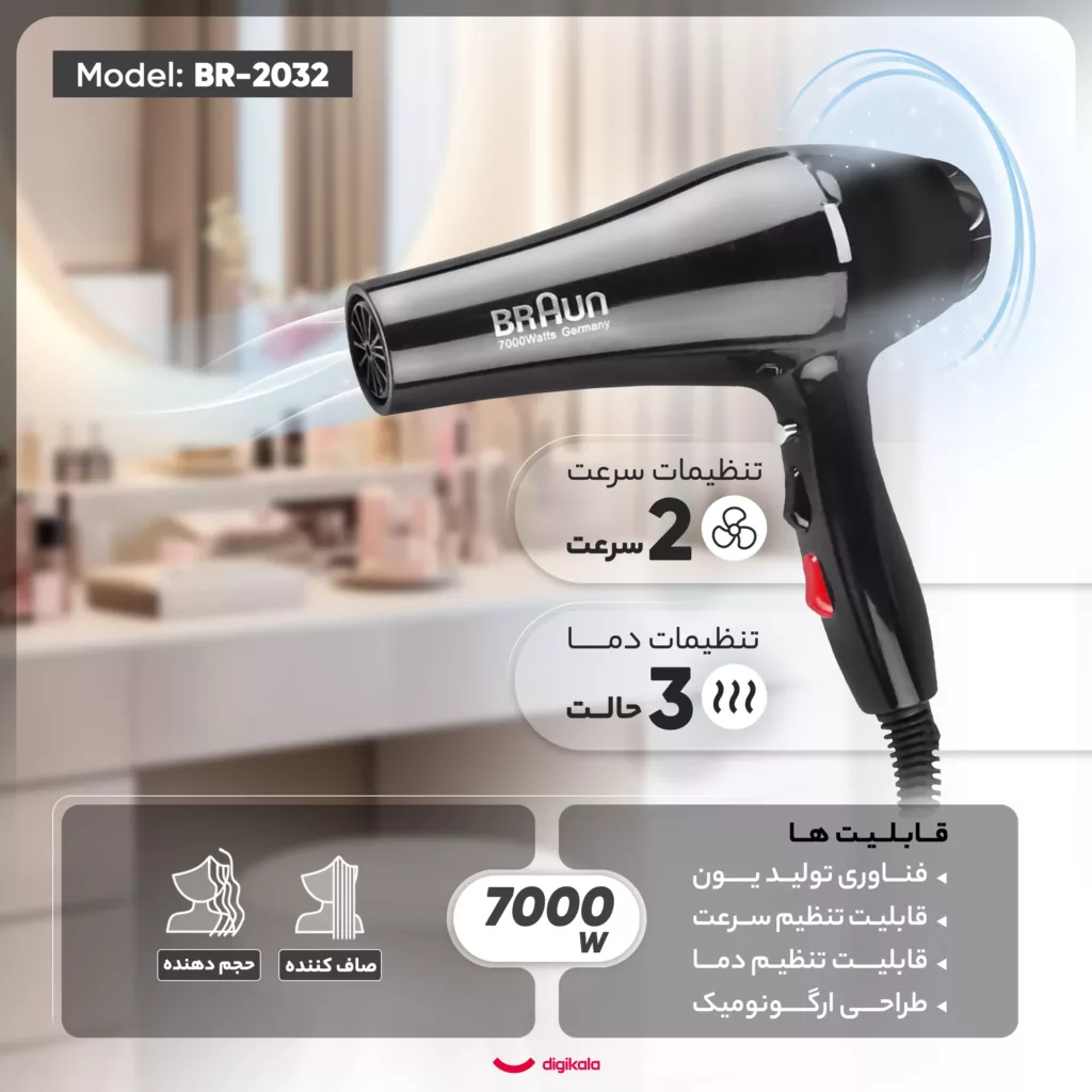 سشوار نیمه حرفه‌ای مدل BR-2032