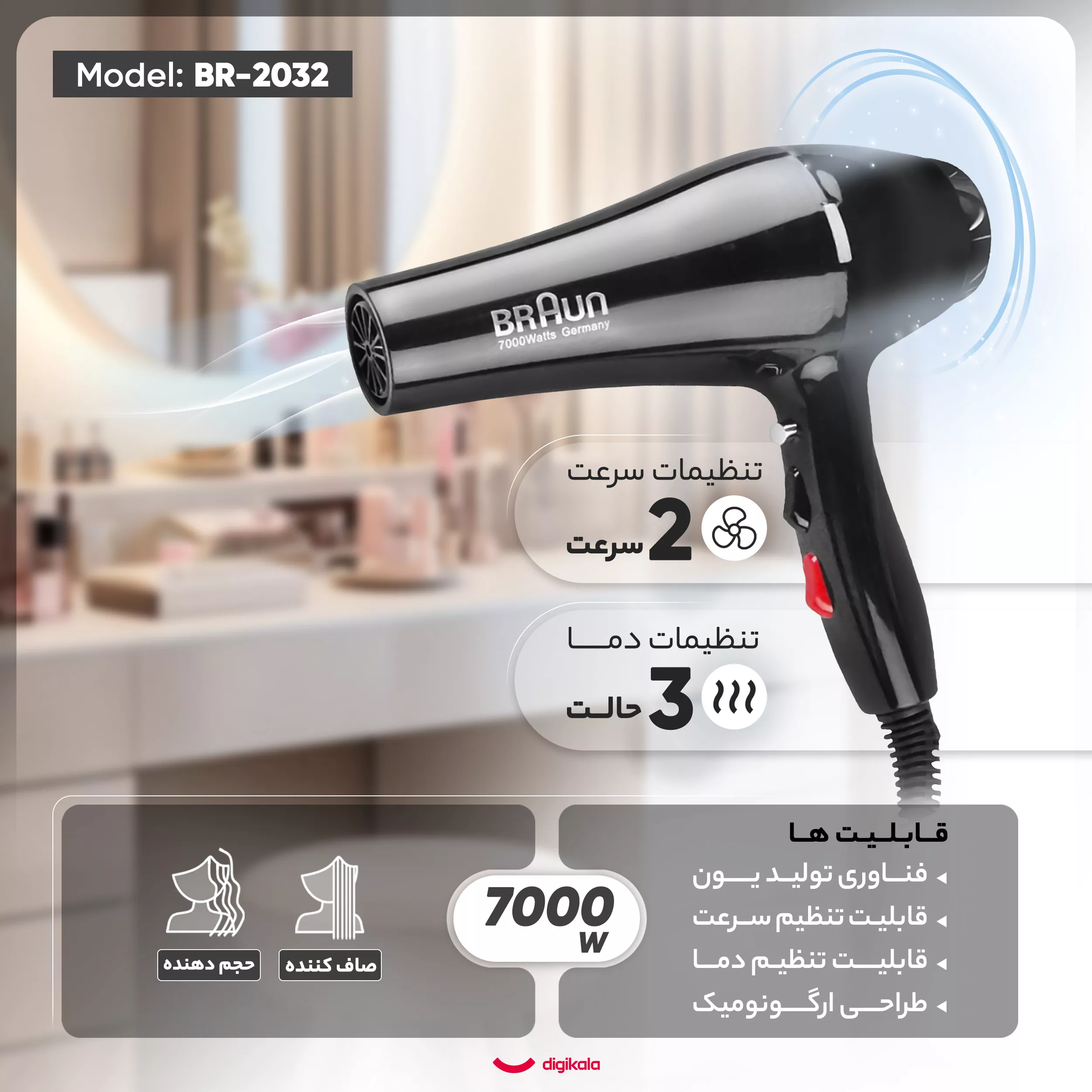 سشوار نیمه حرفه‌ای مدل BR-2032