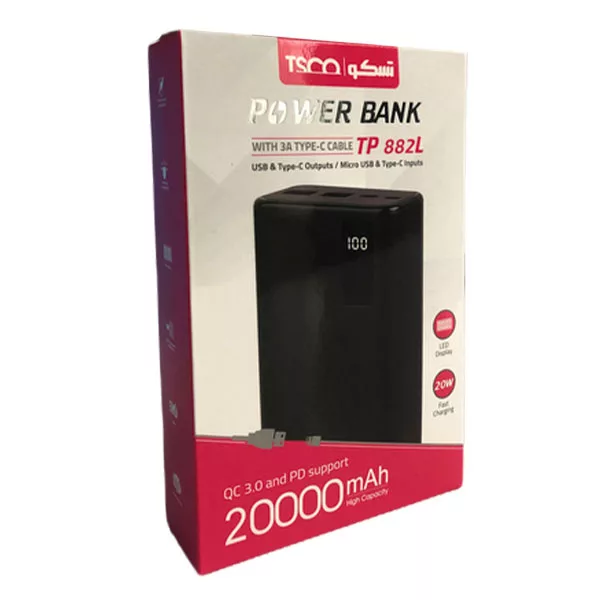 پاوربانک تسکو مدل TP882L ظرفیت 20000 میلی آمپر ساعت