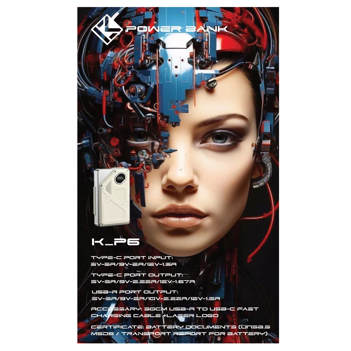 پاوربانک کلومن مدل K-P6 DISPLAY LED ظرفیت 20000 میلی آمپر ساعت