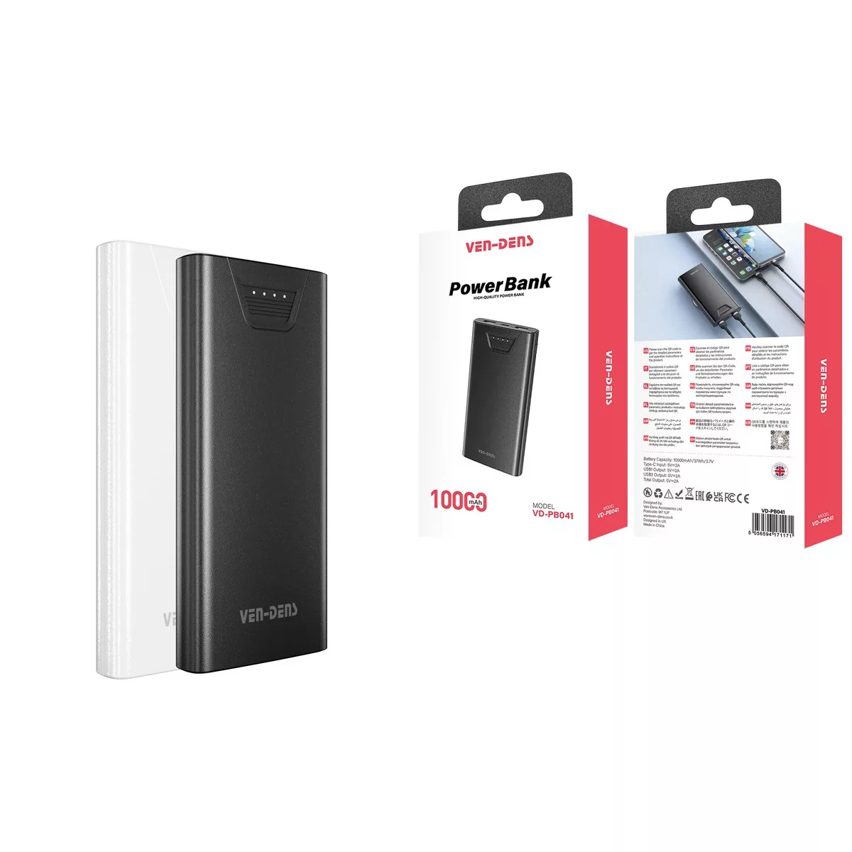 پاور بانک وندنس مدل VD-PB041 ظرفیت 10 هزار میلی آمپر ساعت