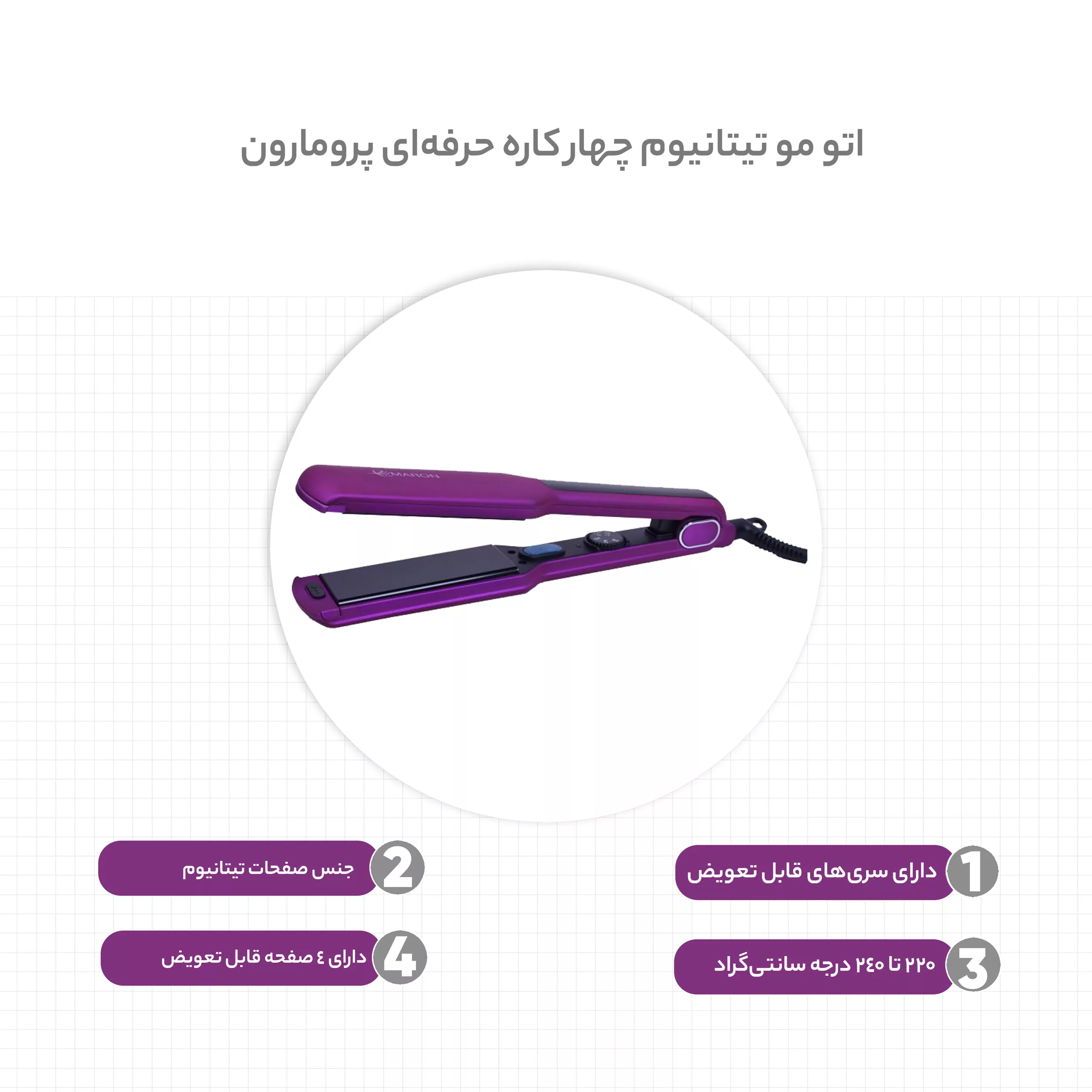 اتو مو تیتانیوم چهار کاره حرفه ای پرومارون مدل RL-1109