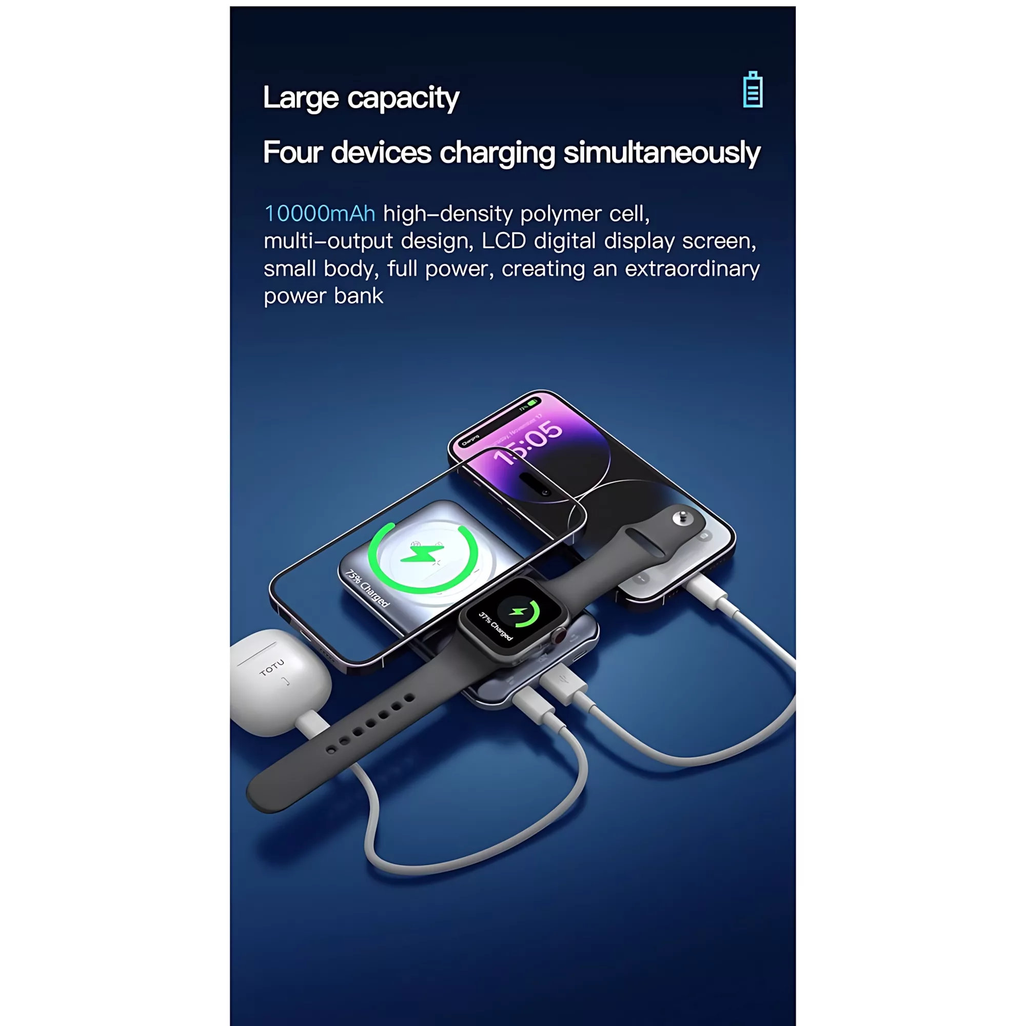 پاوربانک توتو مدل PB-1-W ظرفیت 10000 میلی آمپرساعت