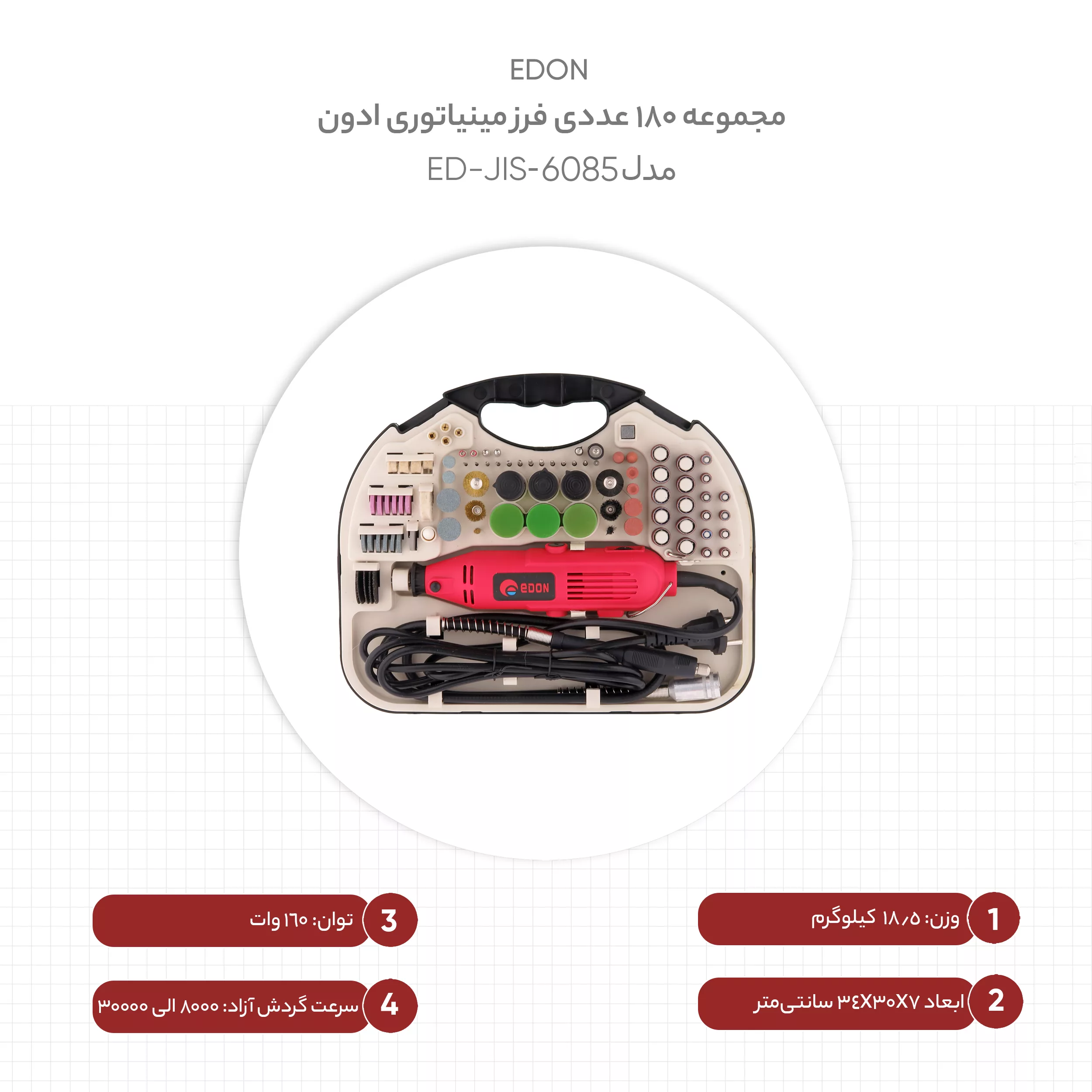 مجموعه 180 عددی فرز مینیاتوری ادون مدل ED-JIS-6085