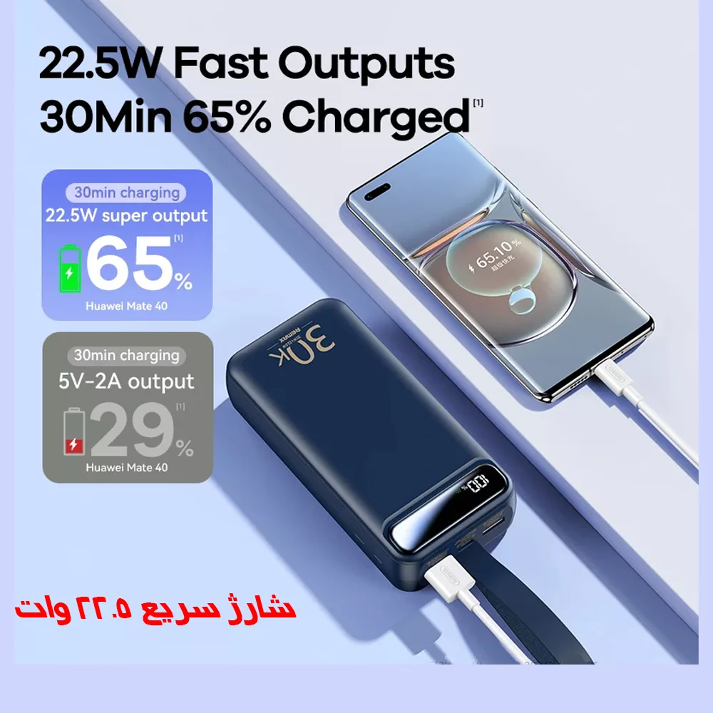 پاوربانک ریمکس مدل RPP-522 22.5W ظرفیت 30000 میلی آمپر ساعت