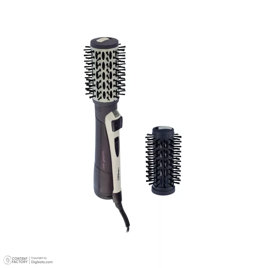 سشوار برس‌دار چرخشی مدل H-9901، موتور AC با توان مصرفی 650 وات، دارای قابلیت باد سرد، فناوری تولید یون، دارای سیم گردان، با حالت صاف‌کننده، حجم‌دهنده، وزن 1000 گرم، تنظیم حرارت 2 حالته و کنترل سرعت 2 حالته، به همراه سری متمرکزکننده پهن و باریک